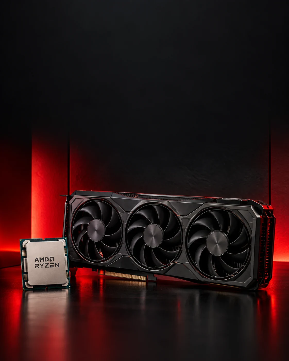 Gráfica ilustrativa de procesador AMD y placa de video